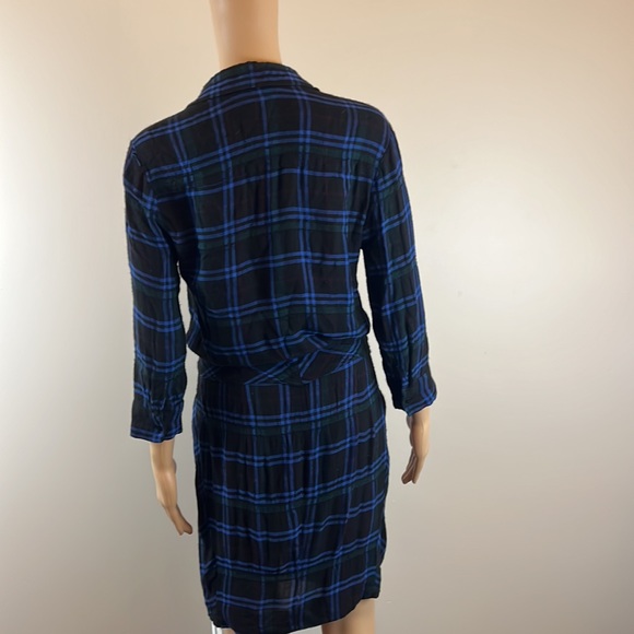 L'Agence Blue Flannel Plaid Kylie Tie Front Shirt Dress - Picture 7 of 9